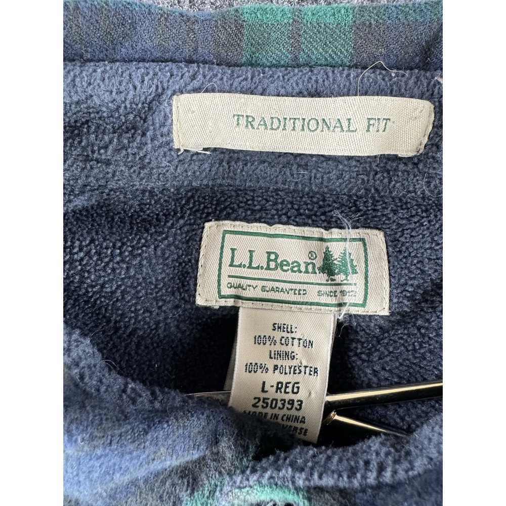 LL Bean Flannel Shirt Mens L Plaid Fleece Lined Heavy Button Up - Picture 4 of 6